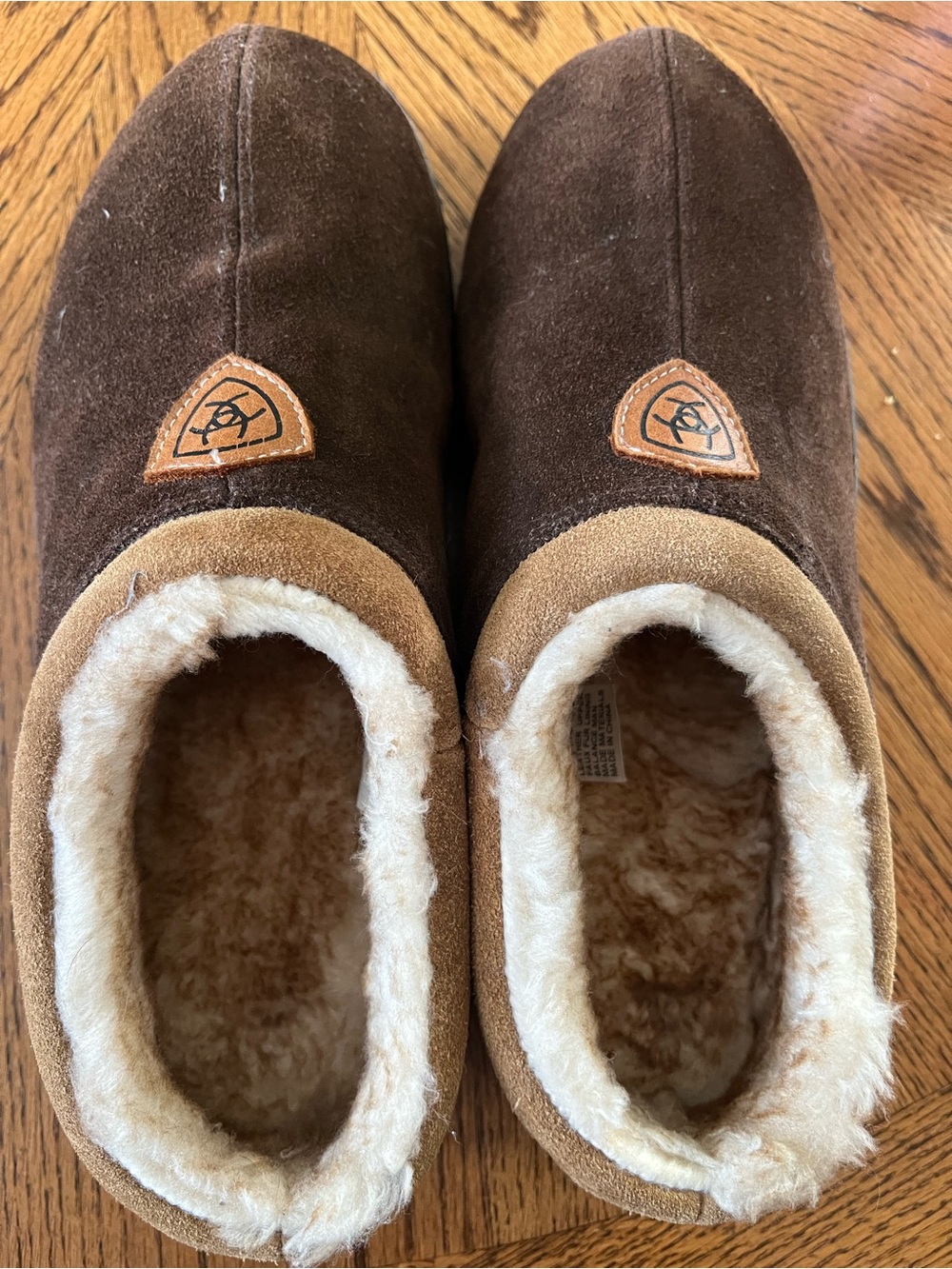 Ariat Brown Suede Slip-On Men's Cozy Loafers with Cream Shearling